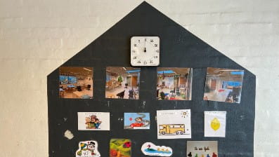 Hus med billeder der viser dagen