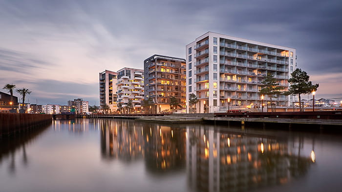 Newly built apartments in Odense harbour