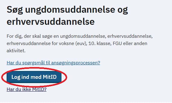 Billeder der viser at man skal klikke på "Log ind med MitID"