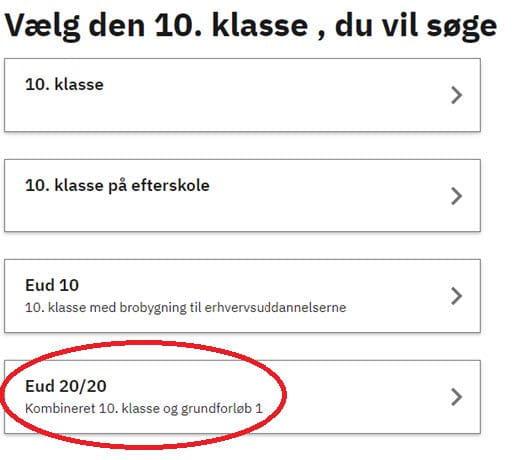 Billede der viser, at du skal klikke på "EUD 20/20"